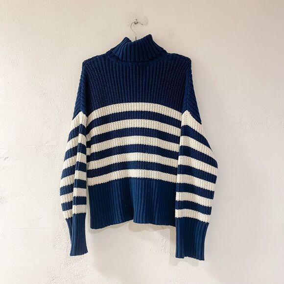 Madewell Wide Rib Turtleneck Sweater in Classic Indigo Stripe Medium - Picture 3 of 8
